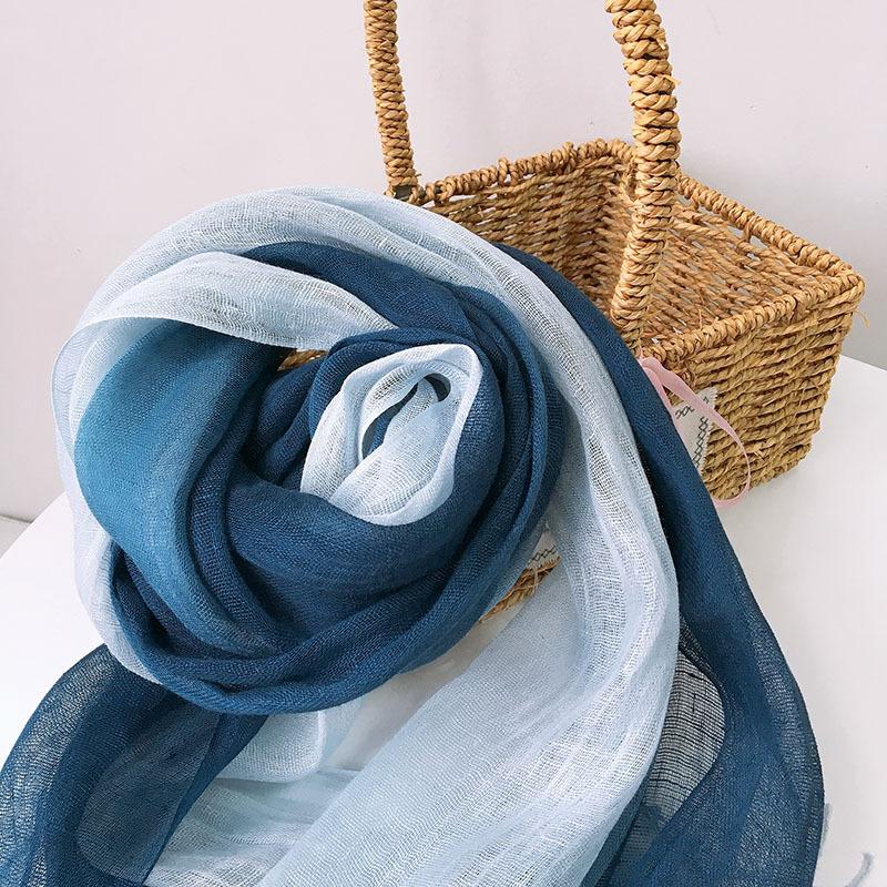 Gradual Change Color Hanging Dye Scarf Japanese Literary And Artistic Versatile Temperament Fringed Hemp Silk Scarf Women Solid Color Linen Scarf