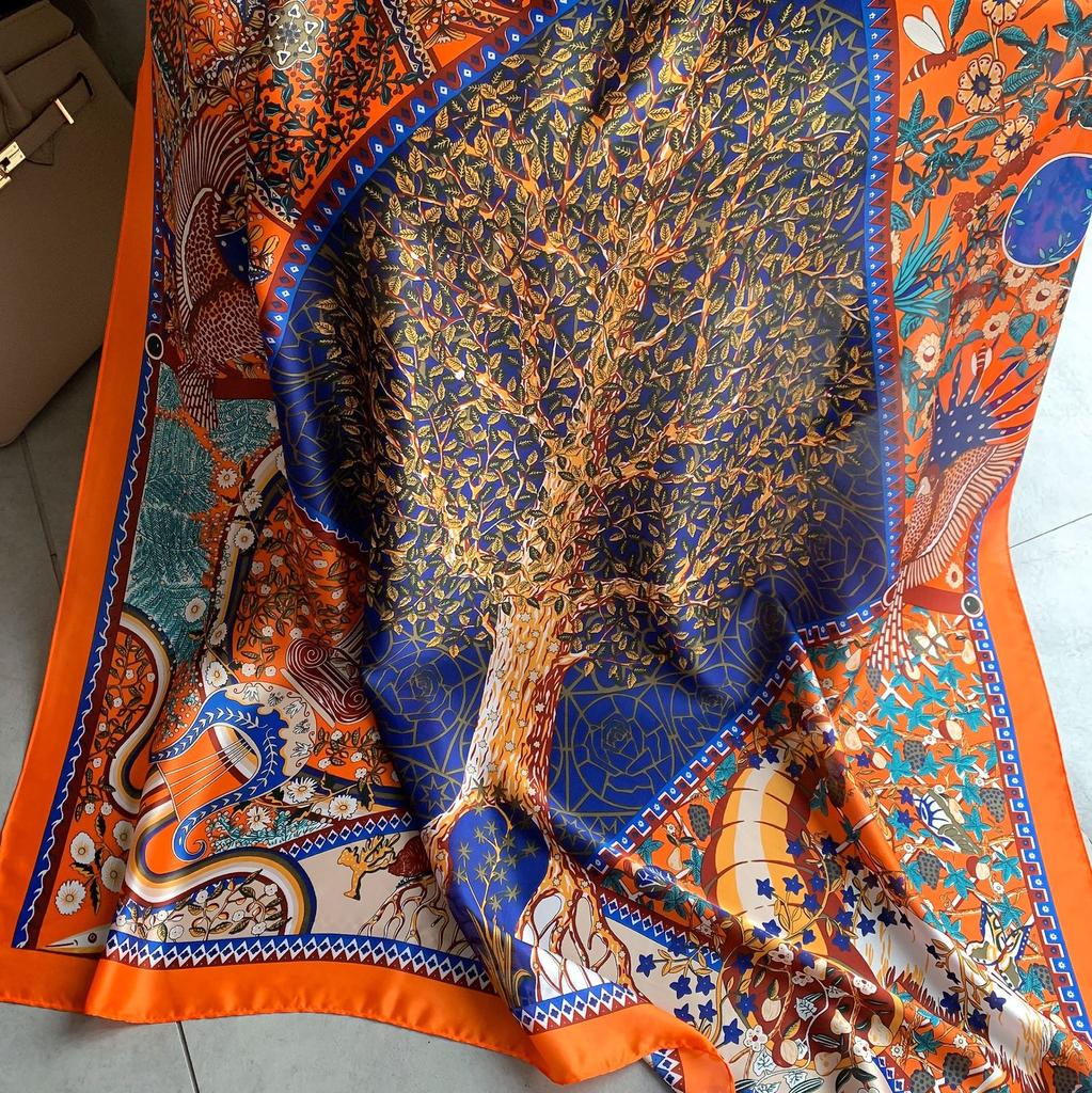 Высококачественные роскошные шелковые шарфы, повязка на голову, шарфы, шейный шарф для женщин, шелковый шарф с цепочкой, женская декоративная шаль