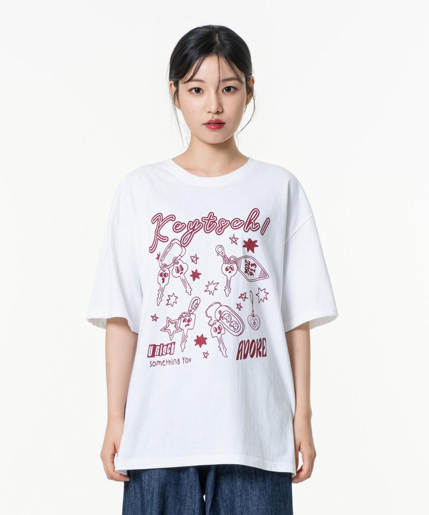 MOZMOZ Kitsch Oversized Graphic Short Sleeve T-Shirt White