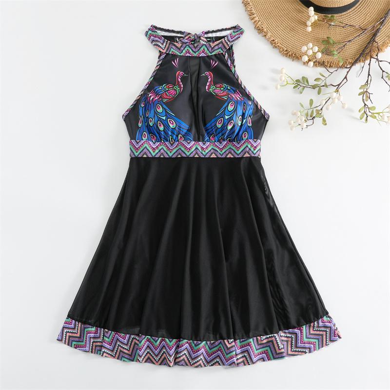 Женский купальный костюм с высокой талией и открытой спиной, пляжный купальник-танкини, цельный купальник без рукавов с принтом, пляжная одежда