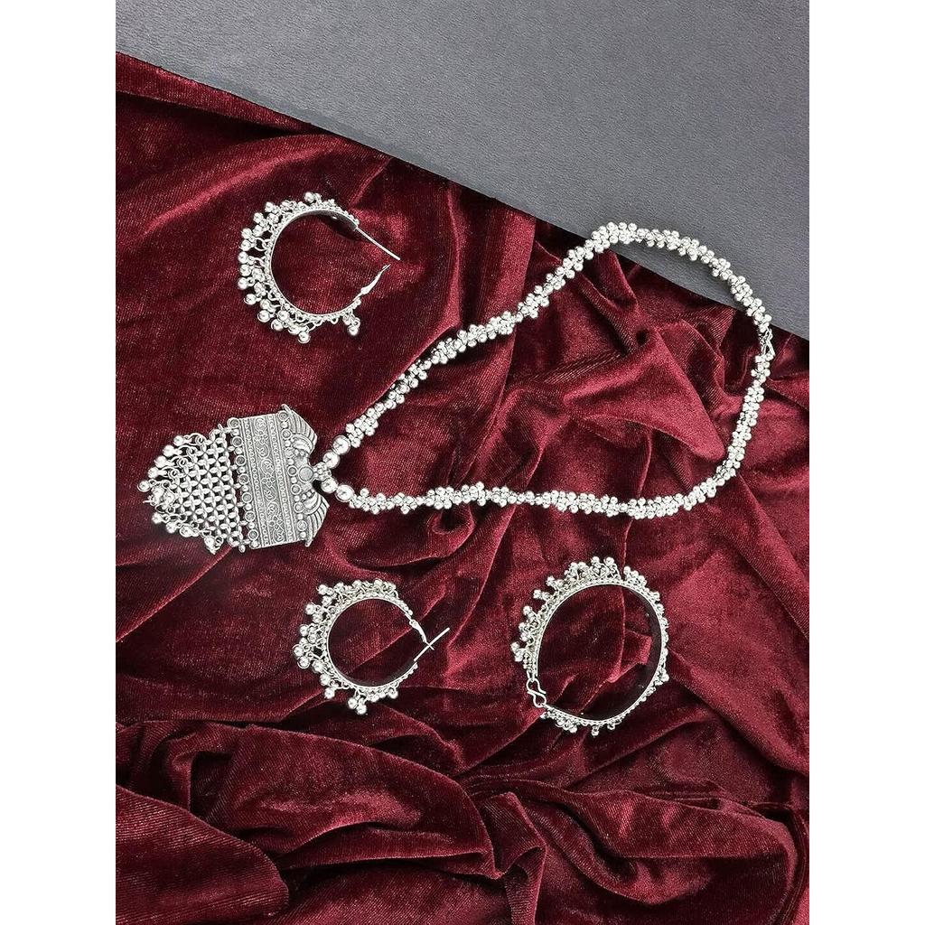 Комбинированное ожерелье из оксидированного немецкого серебра с серьгами и браслетом для женщин и девочек