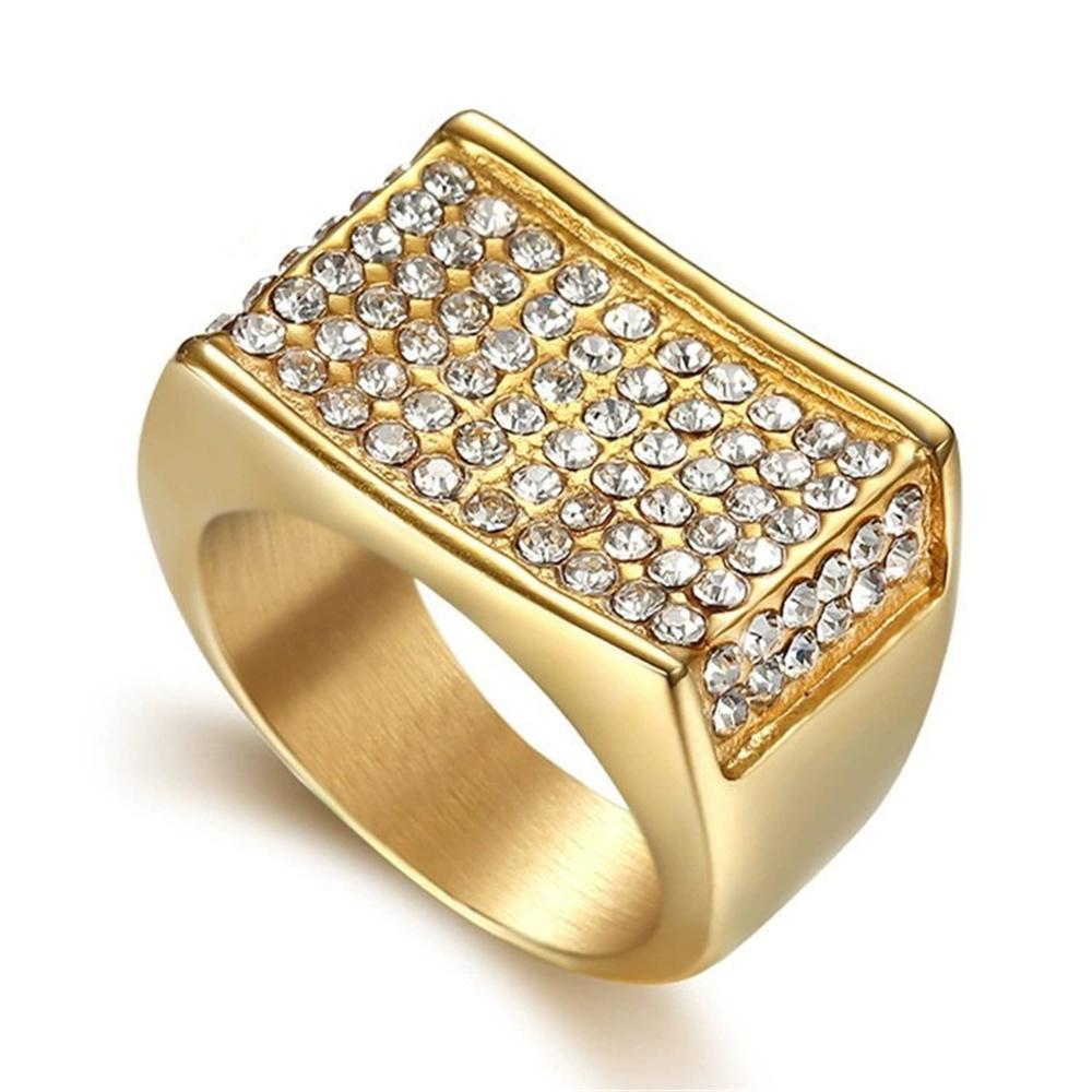 Hip Hop Iced Out Bling Big Oval Ring Female Gold Color Stainless Steel Large Cocktail Rings For Women Party Jewelry Gift