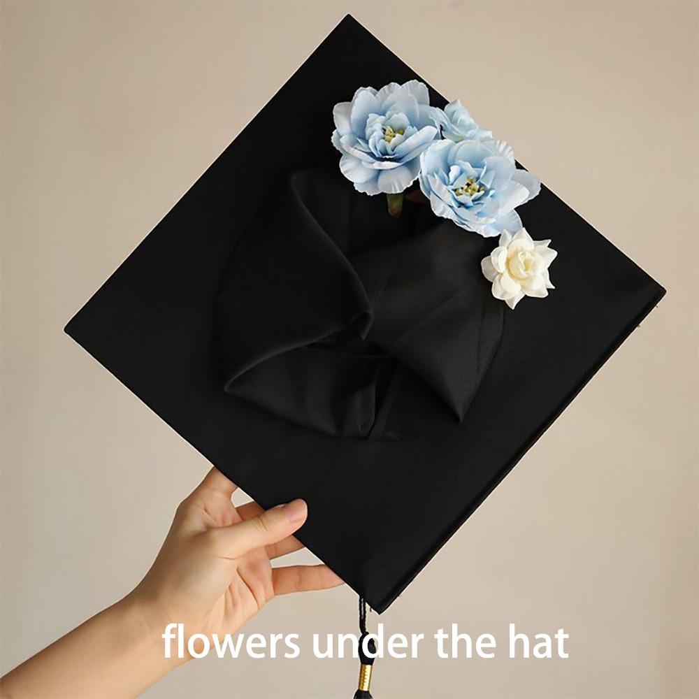 Master Academic Hat with Tassels Doctor Trencher Cap Flowers Graduation Cap Graduation Season