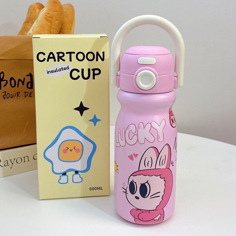 Strawberry Pudding Cartoon 600ml Insulated Travel Mug With Leakproof Lid For Kids And Students