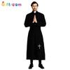 Halloween Costumes Drama Stage Costumes Men Noble Black Robe Priests Western Party Cosplay Costumes