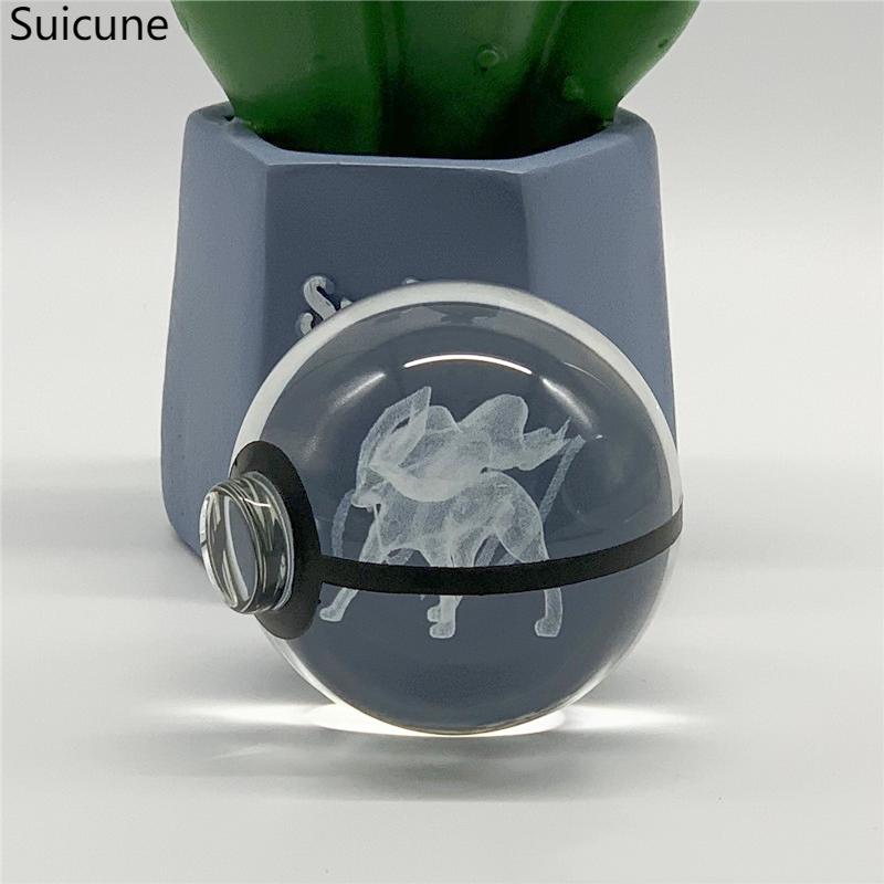 5cm 3D Crystal Ball Pikachu Eevee Mewtwo Carving Model LED Color Light Base Children's Gift Fans Toy Birthday Gift