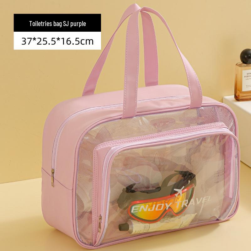 Women's Waterproof Large-Capacity Travel Makeup Bag with Wet/Dry Separation and Transparent Swim Compartment