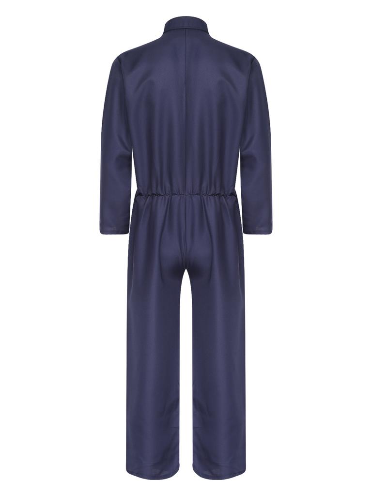 Women One Piece Work Coverall Unitard Long Sleeve Front Zipper Chest Flap Pockets for Halloween Cosplay Daily Workwear