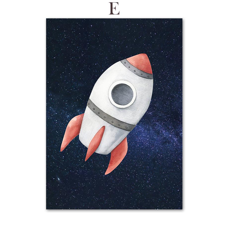 Ракета Астронавт Планета Галактика НЛО Космос Настенная картина на холсте Плакаты на скандинавскую тему и принты настенные панно Декор для детской комнаты