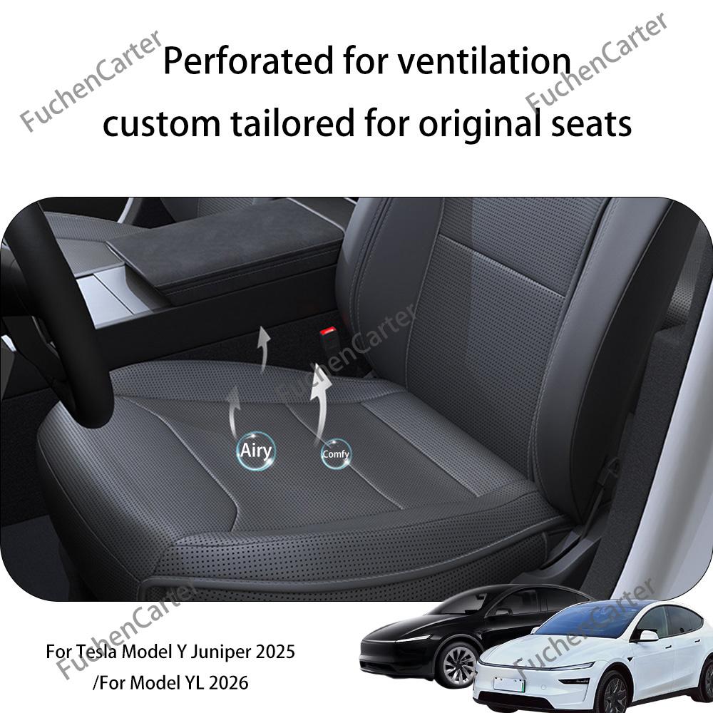 Four Seasons PU Ventilated Seat Cushions For Tesla Model Y YL Juniper 2025+, Split Single Seats & Rear Back Row Set