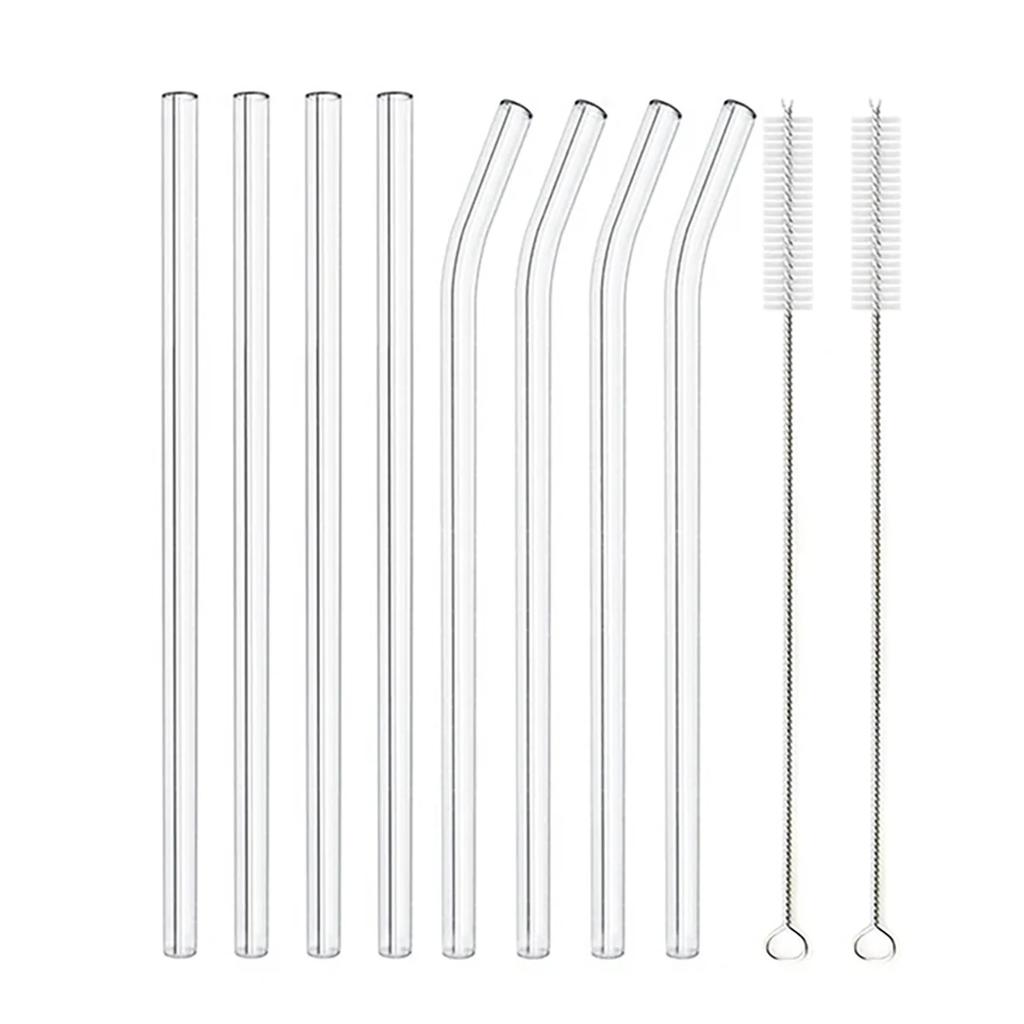 8Pcs High Borosilicate Glass Straws Straight Reusable Drinking Straw Boba Bubble Milk Smoothies Fruit Cocktails Bar Accessories