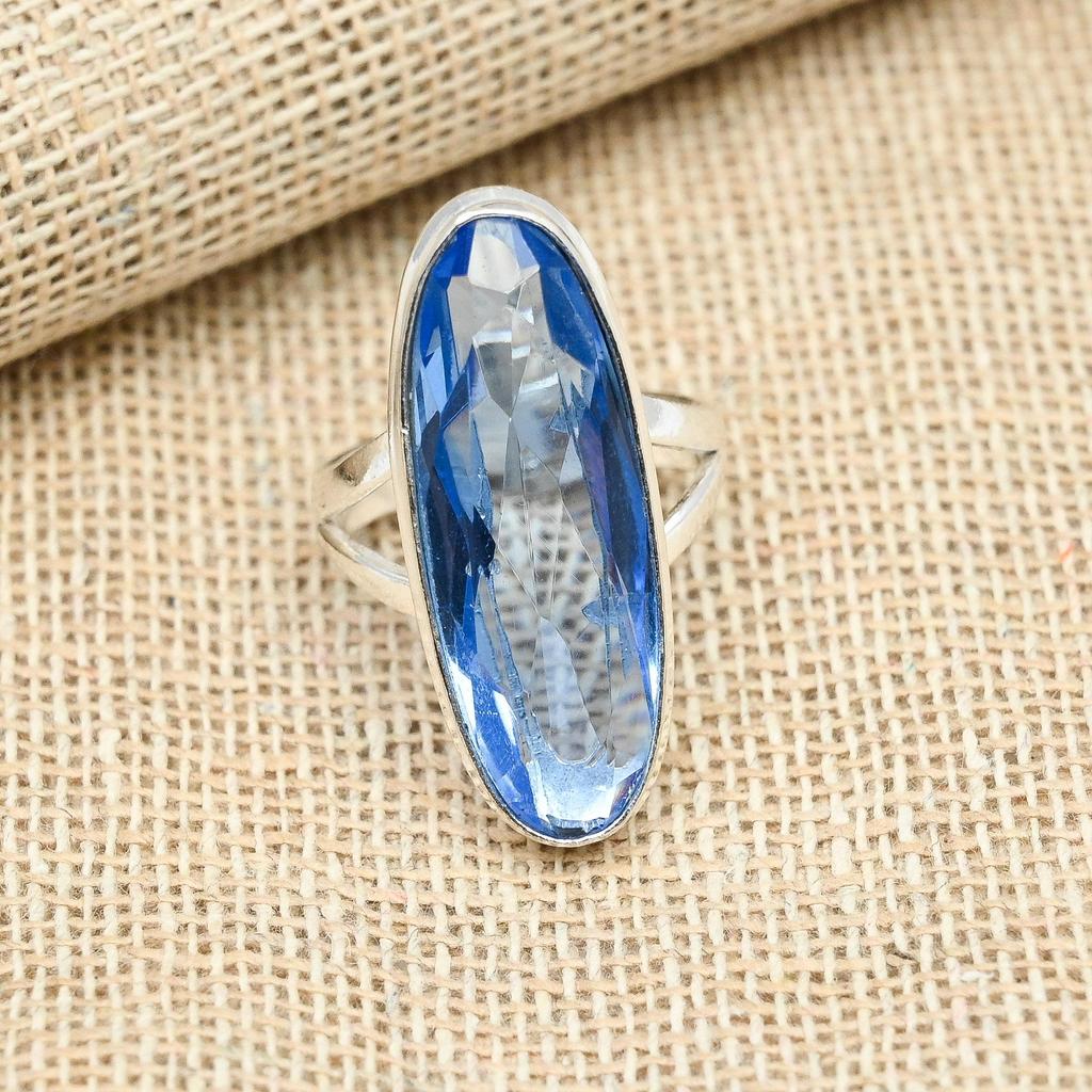 AAA+ Blue Topaz Gemstone 925 Sterling Silver Handmade Unique Jewelry Women Ring