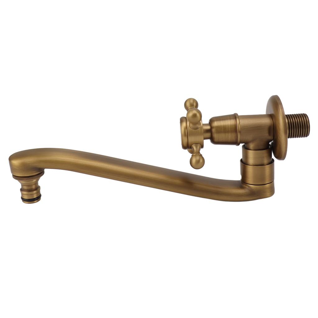 Antique Garden Faucet with Extended Spout Antifreezing Copper Wall Mount Single Cold Water Tap for