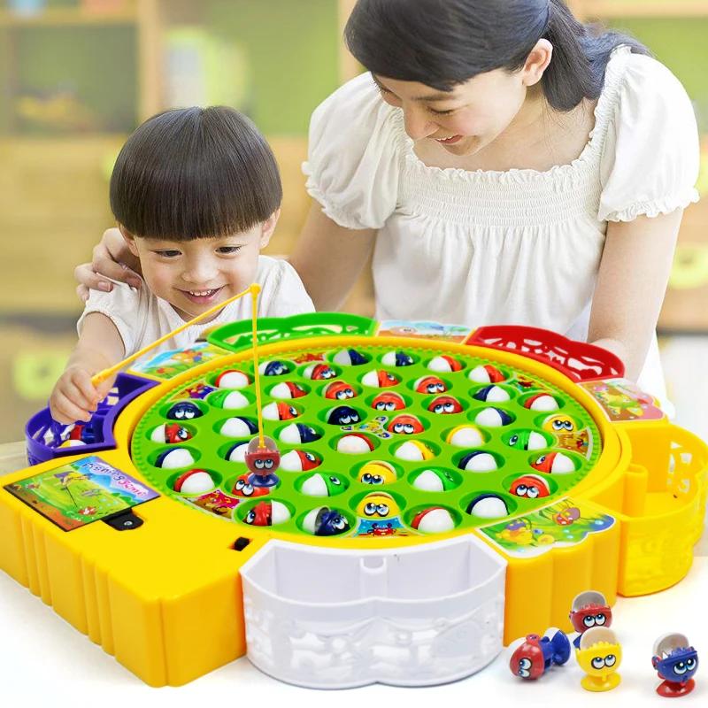 Fishing Toys Electric Rotating Magnetic Play Game Music Spinning Fish Plate Water Party Musical Sports Toy Set Toy for Kid Gift