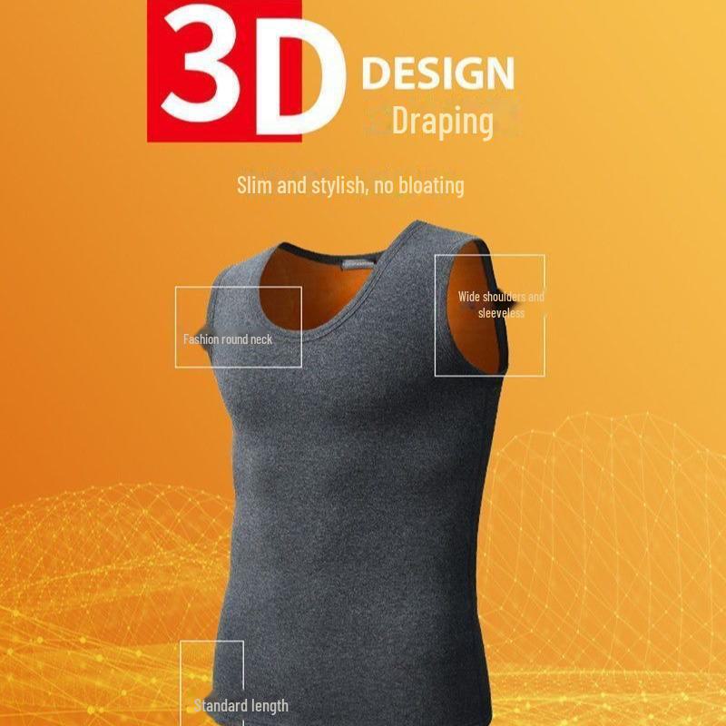 Мужской теплый жилет из золотистого бархата - плюс бархат, утолщенный, однотонный, круглая горловина, облегающая нижняя рубашка