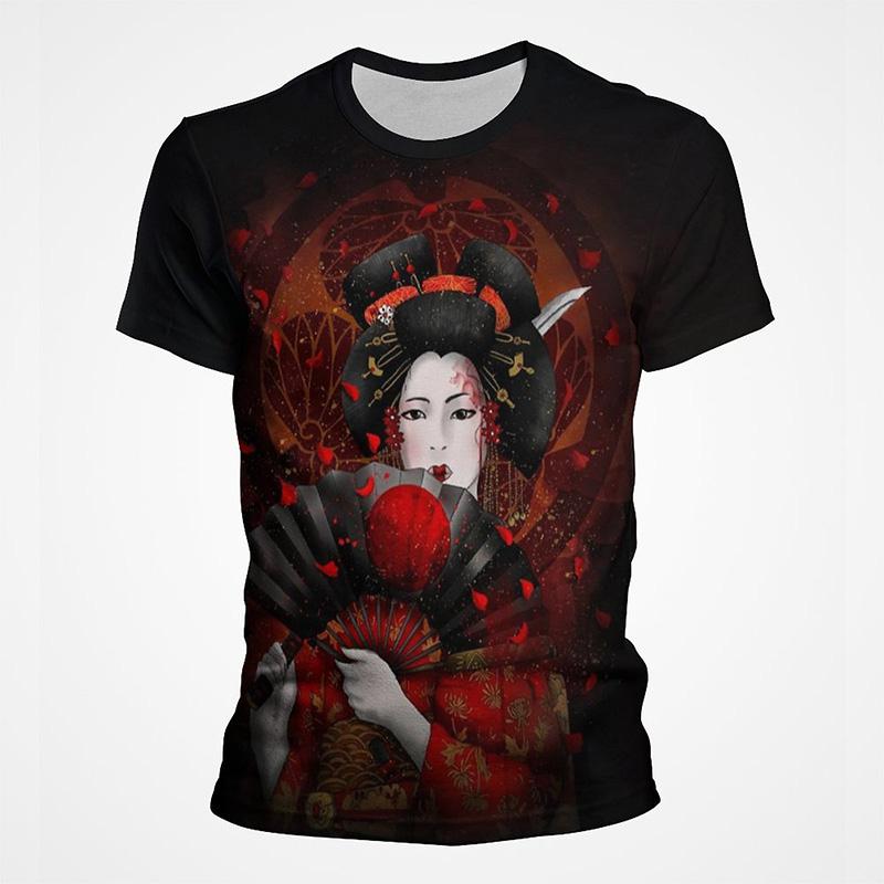 Винтажные японские футболки с рисунком тушью, старинные женские футболки с 3D-принтом для мужчин, повседневные уличные топы, новые летние детские дышащие вещи