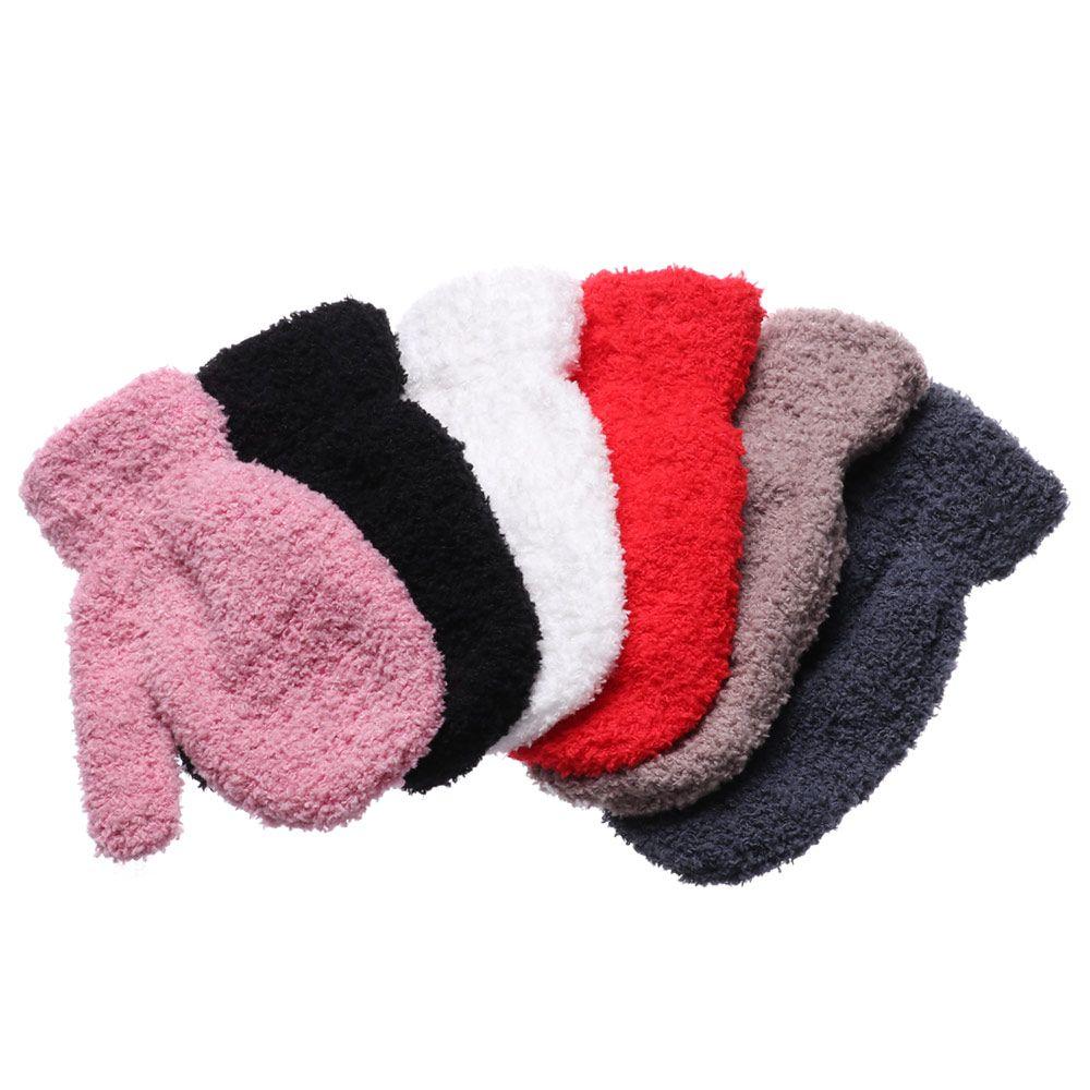 Boys Girls Winter Lovely Soft Warm Baby Candy Color Coral Plush Mittens Full Fingers Kids Gloves