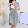 Летнее платье для мамы и грудного вскармливания, открывающаяся полоска спереди с круглым вырезом, неровный подол, с короткими рукавами, ночная рубашка для беременных, платье миди