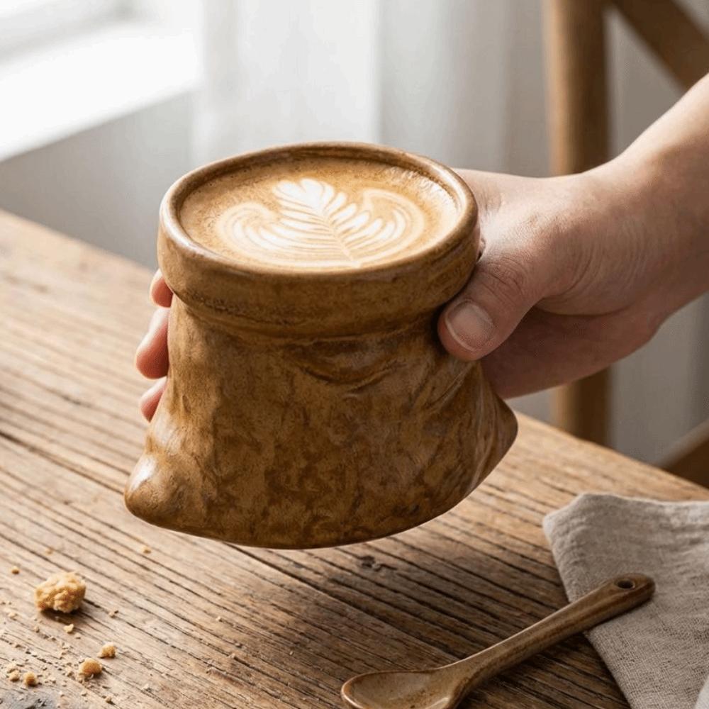 Large-caliber Bag Ceramic Cups Non-slip Coffee Cups Creative Cloth Bag Shaped Mug Tableware