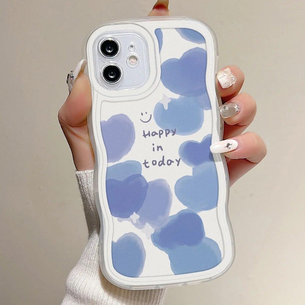 Love Heart Wavy Phone Case For iPhone 15 14 13 11 12 Pro Max 7 8 14 15 Plus X XR XS Max SE 2020 Shockproof Soft Clear Back Cover