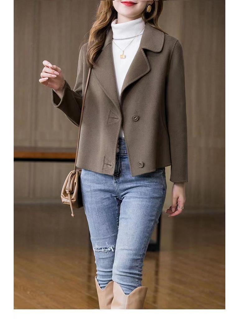 Wool Coat 2025: Women's Trendy Double-Faced Autumn Outerwear, Small Size, Short Style
