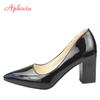 Fashion Aphixta Classics 7.5cm Square Heels Patent Leather Shoes Woman Pointed Toe Pumps Sapato Feminino Work Party Shoes Plus Size 48