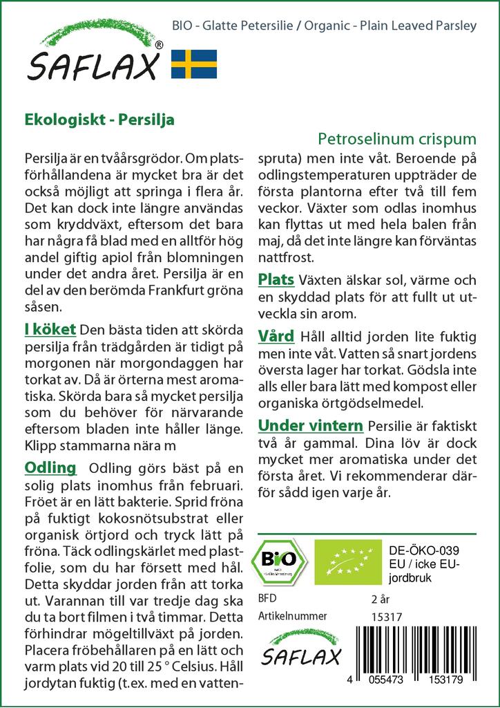 SAFLAX Garden in the Bag - Органическая - Петрушка с простыми листьями - 600 семян - С субстратом в подходящем стоячем пакете - Petroselinum Crispum