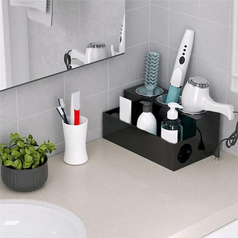 Hair Tool Organizer Acrylic Countertop Hair Dryer And Styling Holder Makeup Toiletries Vanity Storage Stand With Cups A Durable