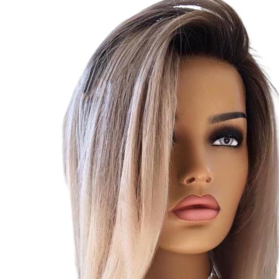 Women Long Straight Wig Side Part Natural Heat Resistant Ladies Shoulder Length Gradient Color Synthetic Hair