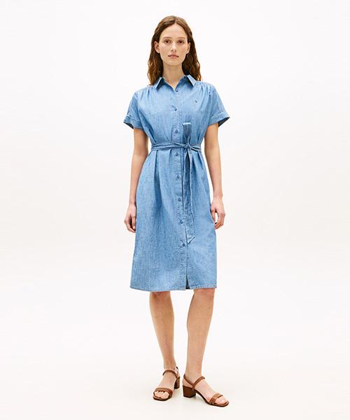 Платье из шамбре с поясом TOMMY HILFIGER (T22G1Tdr060Wt1Dva)