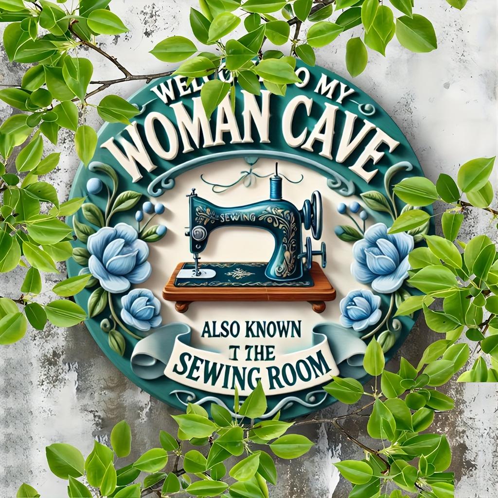 1 Piece 2D Welcome Green Sewing Machine Pattern Wooden Disc Sign 8 Inch Fits Home Cafe Bar Garden Decorative Wall Plaque