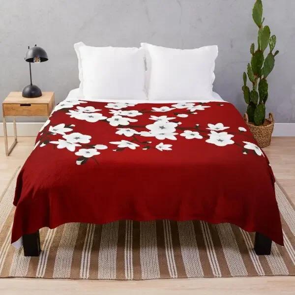 Белый Розовый Фланелевый Плед с Сакурой Романтические Цветы Королевский Королевский Полный Размер Для Гостиной Дивана Легкий