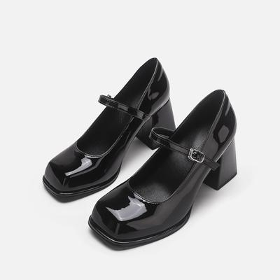 Женские туфли на высоком каблуке, ретро, в стиле колледжа, с ремешком на одной пряжке, квадратный носок, толстая подошва, толстый каблук, маленькие кожаные туфли Мэри Джейн