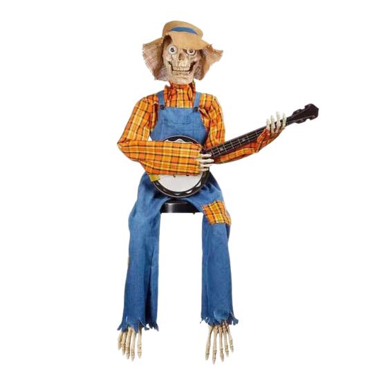 Halloween Animated Banjo Skeletons Fall Country Skeleton Musician Playing Banjo Figurine for Thanksgiving Autumn Harvest Decor