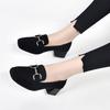 Square Head High Heels Women's Spring New Black Sheepskin Thick Heel Single Shoes Square Heel Rhinestone Women's Leather Shoes