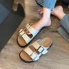 Send Quickly! One-word Square Buckle Thick-soled Slippers for Women To Wear Flat-bottomed Sandals