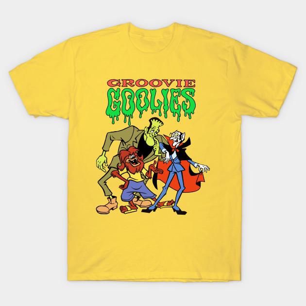 Men Black Print T-shirt Groovie Ghoulies No-Cut Heat Transfer Print Cotton Tshirt