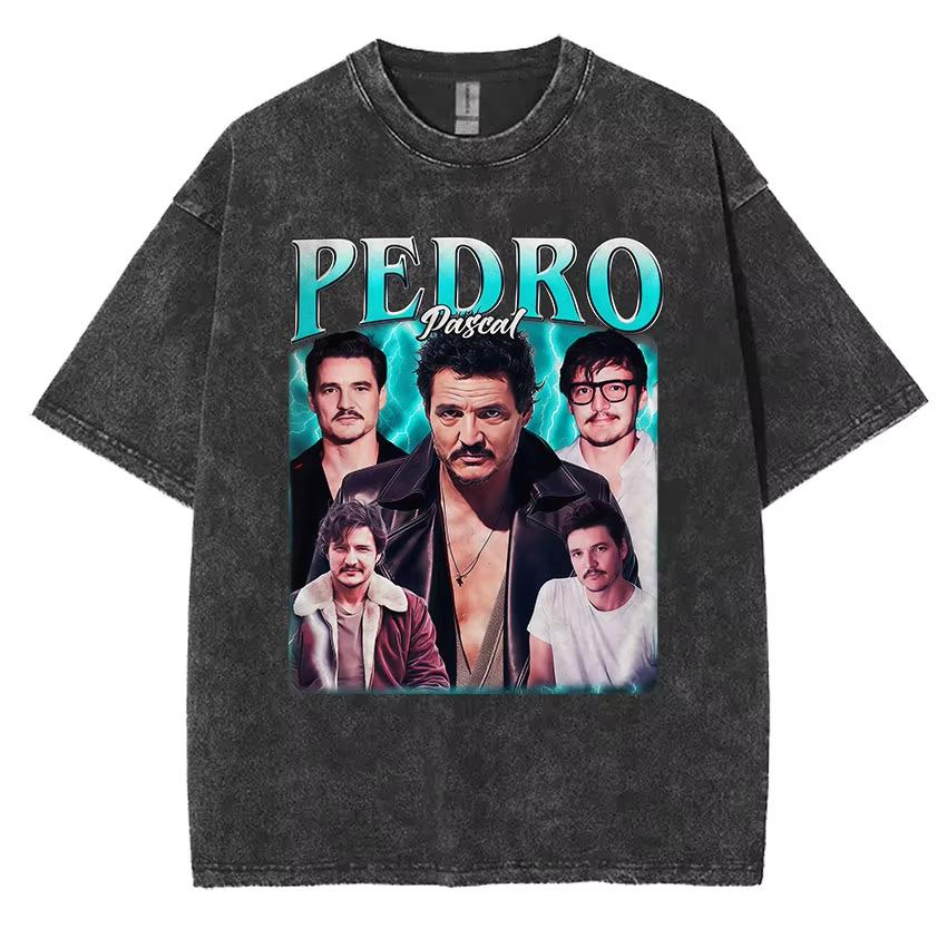 Limited Pedro Pascal Actor Washed Vintage T Shirt Men Women Casual Oversized T-shirt Fashion High Quality Cotton Tees Streetwear