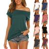 Women One-line Collar Off-shoulder Short-sleeved Solid Color Loose T-shirt