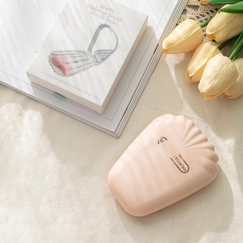 Portable 5-Piece Shell Makeup Brush Set with Mini Mirror