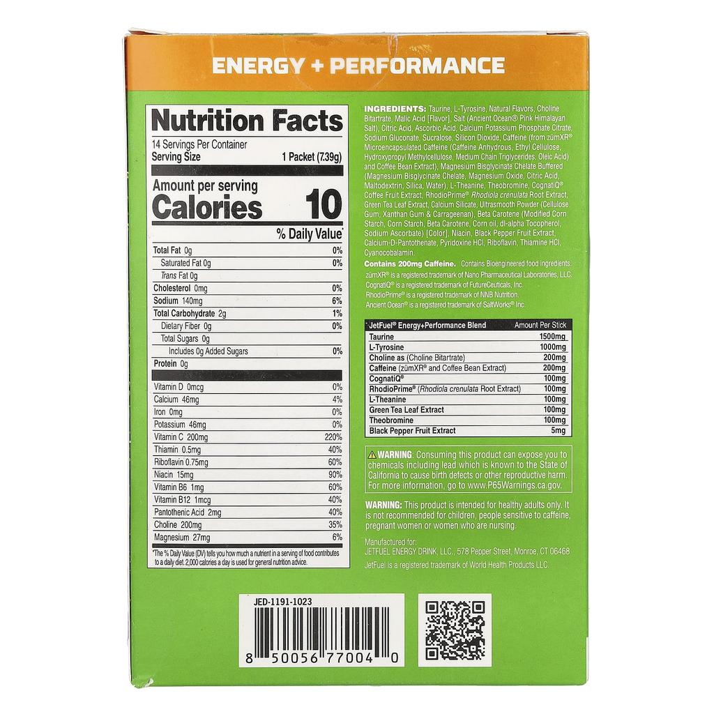 GAT JetFel®, Energy+Performance, Energy Stick, Tropic Thunderburst, 14 Stick Packs, 7.39 G (0.26 Oz) Each