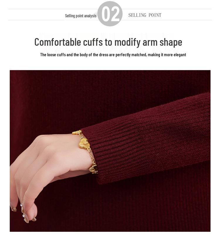 Mom's Winter Plus Velvet Red Sweater for the Year of the Horse - Warm Middle-Aged Women's Base Layer Top