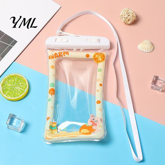 Touch Screen Water Bag Cute Waterproof Phone Pouch with Floating Airbag And Lanyard, Clear PVC Cellphone Dry for Swimming Beach Portable Case