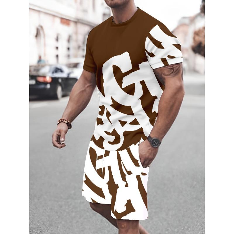 Мужской повседневный комплект одежды с 3D-принтом, удобная футболка из полиэстера и шорты на шнурке с геометрическим узором, идеально подходит для любого сезона