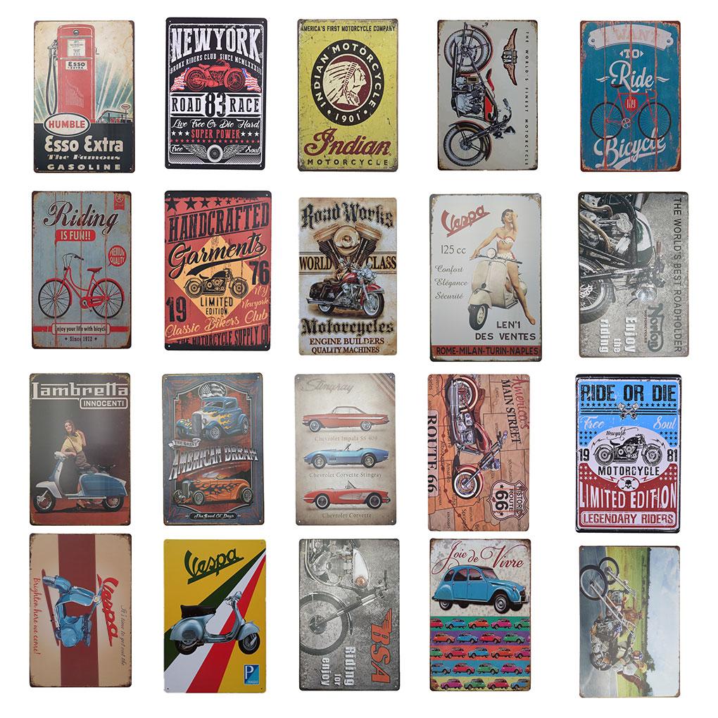 Vintage Retro Iron Wall Decors Car Motorcycle Poster Sign Plaque Home Livingroom Bedroom Decorations