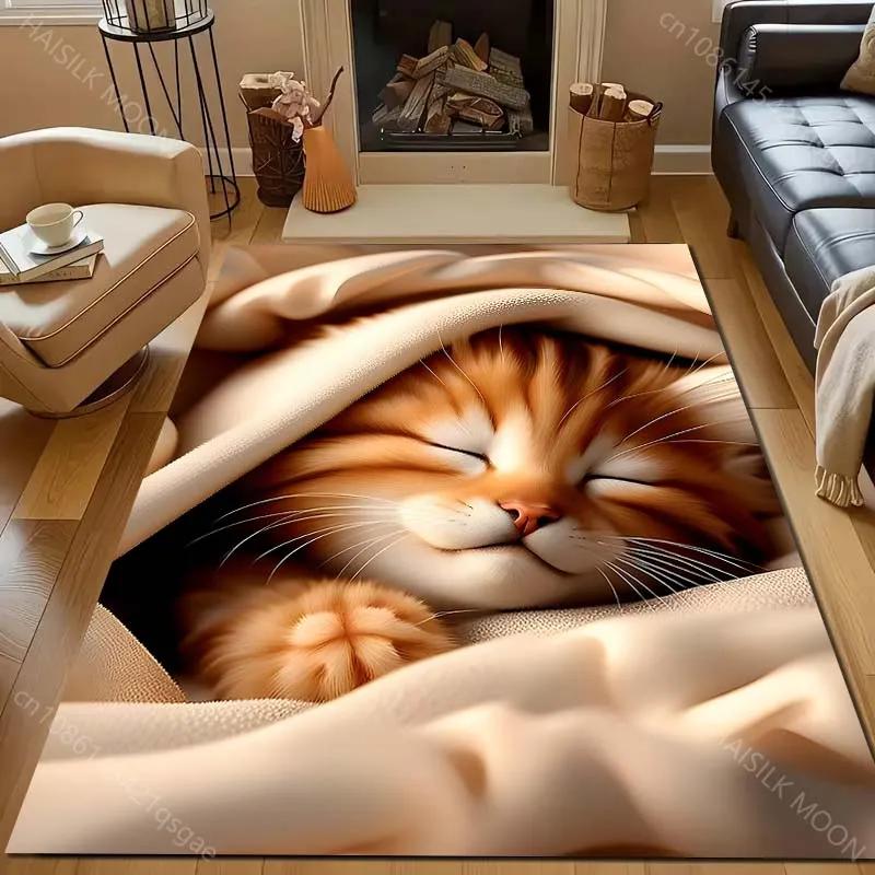 Funny Cat Sleeping Soundly In Blanket Pattern Carpet Modern Home Decor Area Rug Bedroom Living Room Bedside Sofa Floor Mat Gift