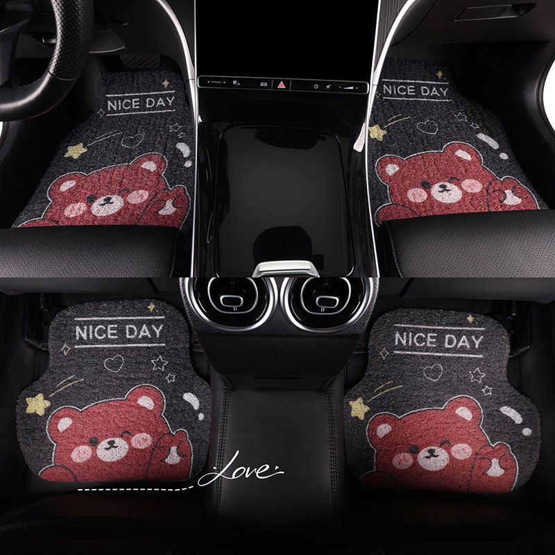 Car Floor Mat for the Driver's Seat, Cute Cartoon Design, Single Piece, Anti-Dirt, Wire Loop, Customizable, New Style Carpet-Style Mat for Women