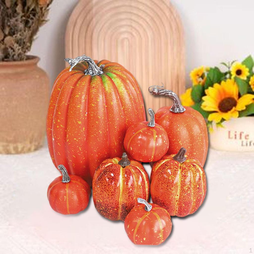 7 Pieces Faux Pumpkins Decorations Decor Crafts Artificial Ornaments for Seasonal Fireplace