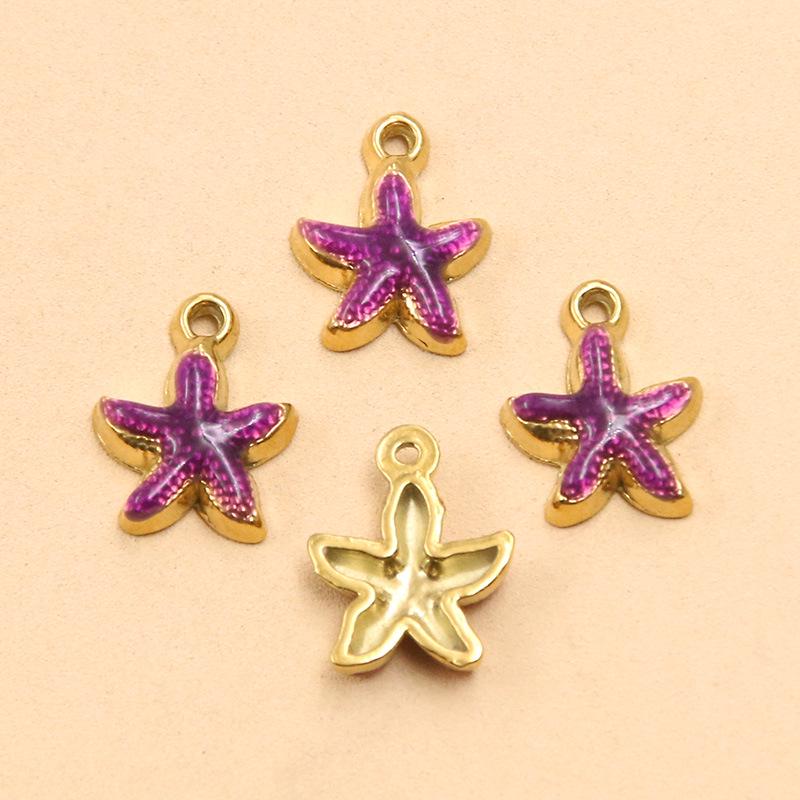 10-Color Stainless Steel Enamel Starfish Pendant (10x12mm) for DIY Jewelry and Keychains