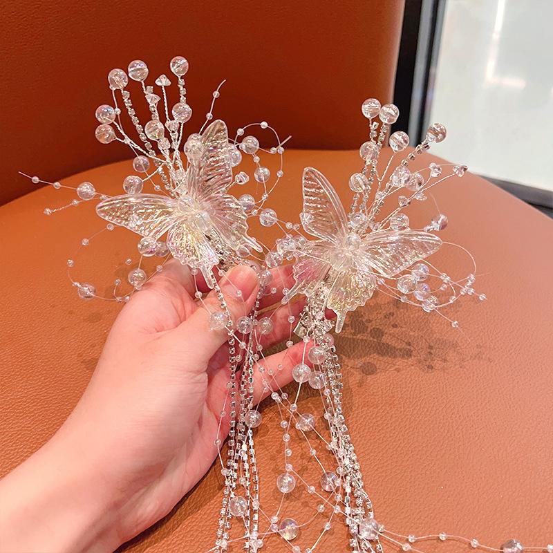 1Pc Korean Simple Jewelry Accessories Butterfly Bead Tassel Hair Pins For Women Girl Silver Color Hair Clip Side Clip